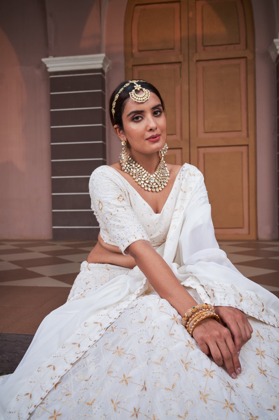 Safed - Premium white fully stitched lehenga