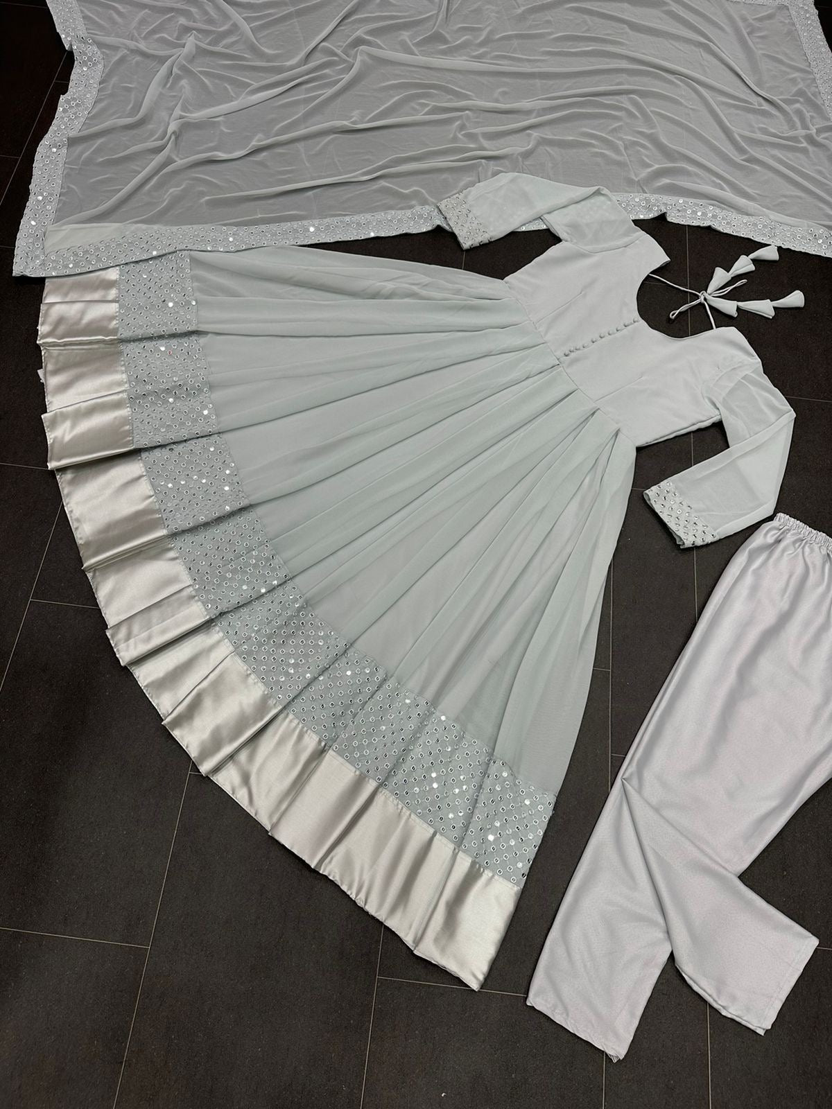 White Classic Anarkali Gown fully stitched