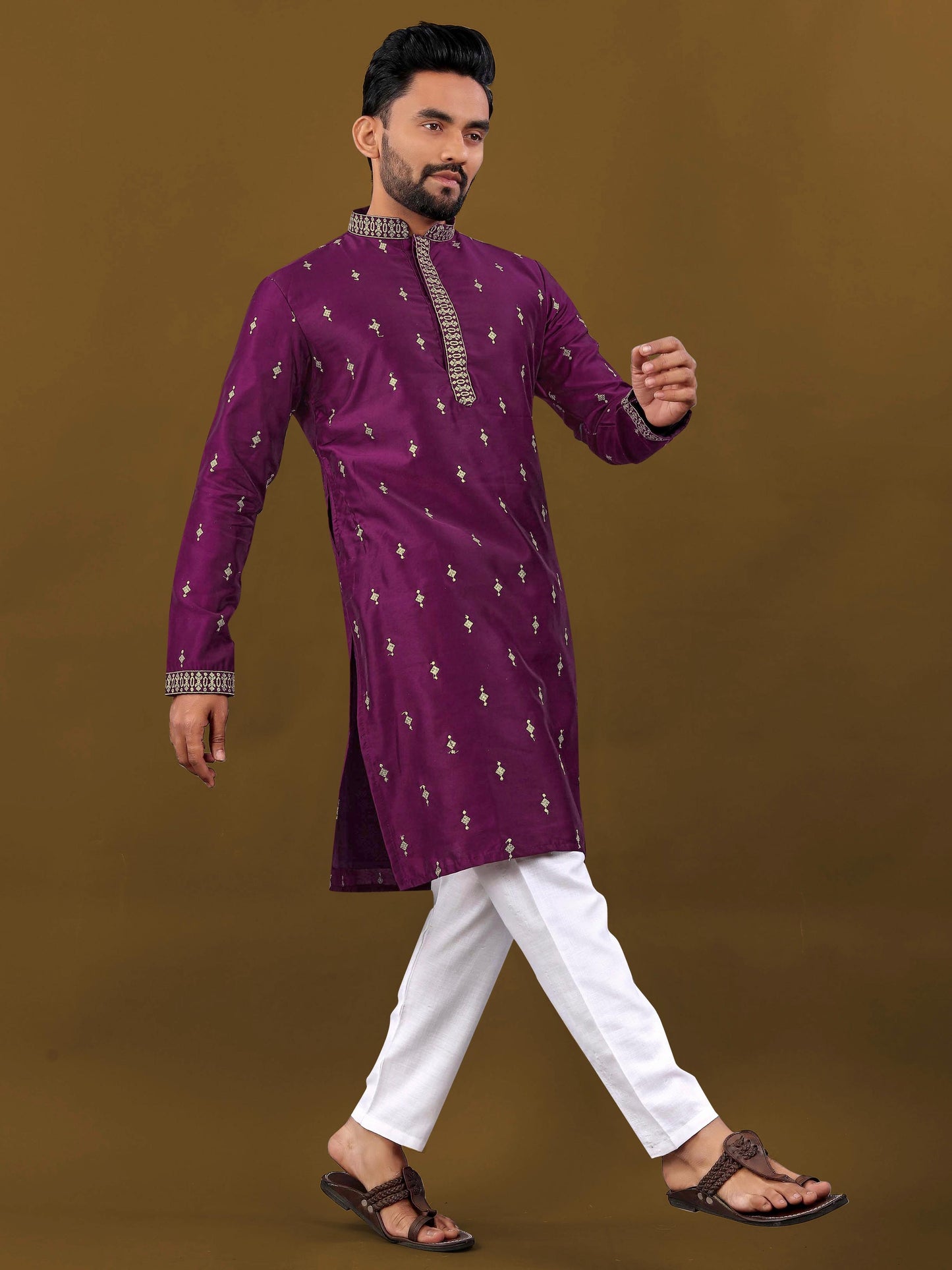 Premium Men's Soft Silk Embroidered Kurta with Pajama