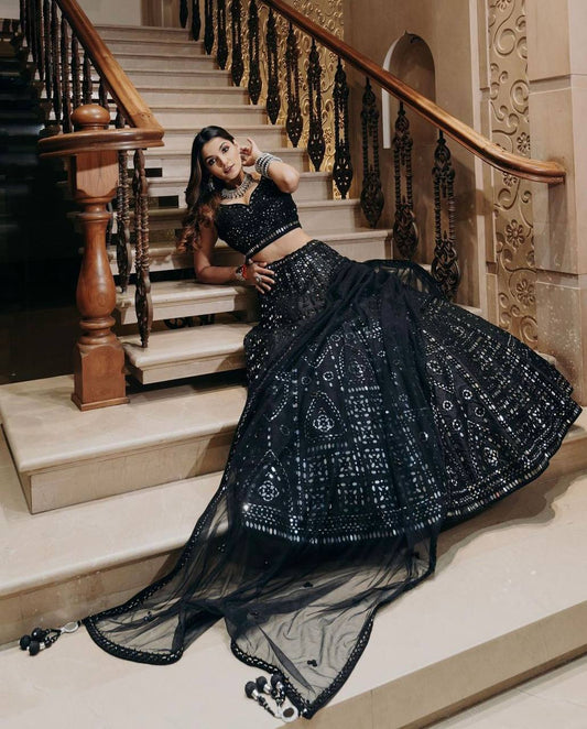 Premium Black Lehenga with paper mirror foils fully stitched