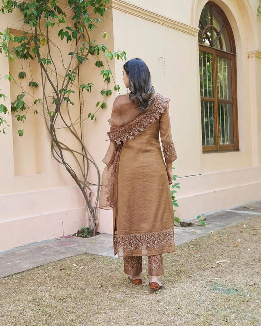 Premium Brown Chanderi Silk Readymade Suit