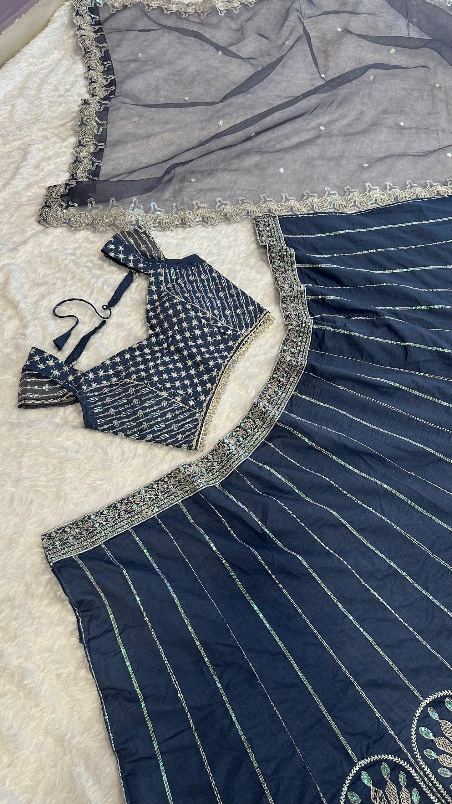 Navy blue lehenga fully stitched with sequins & beautiful work