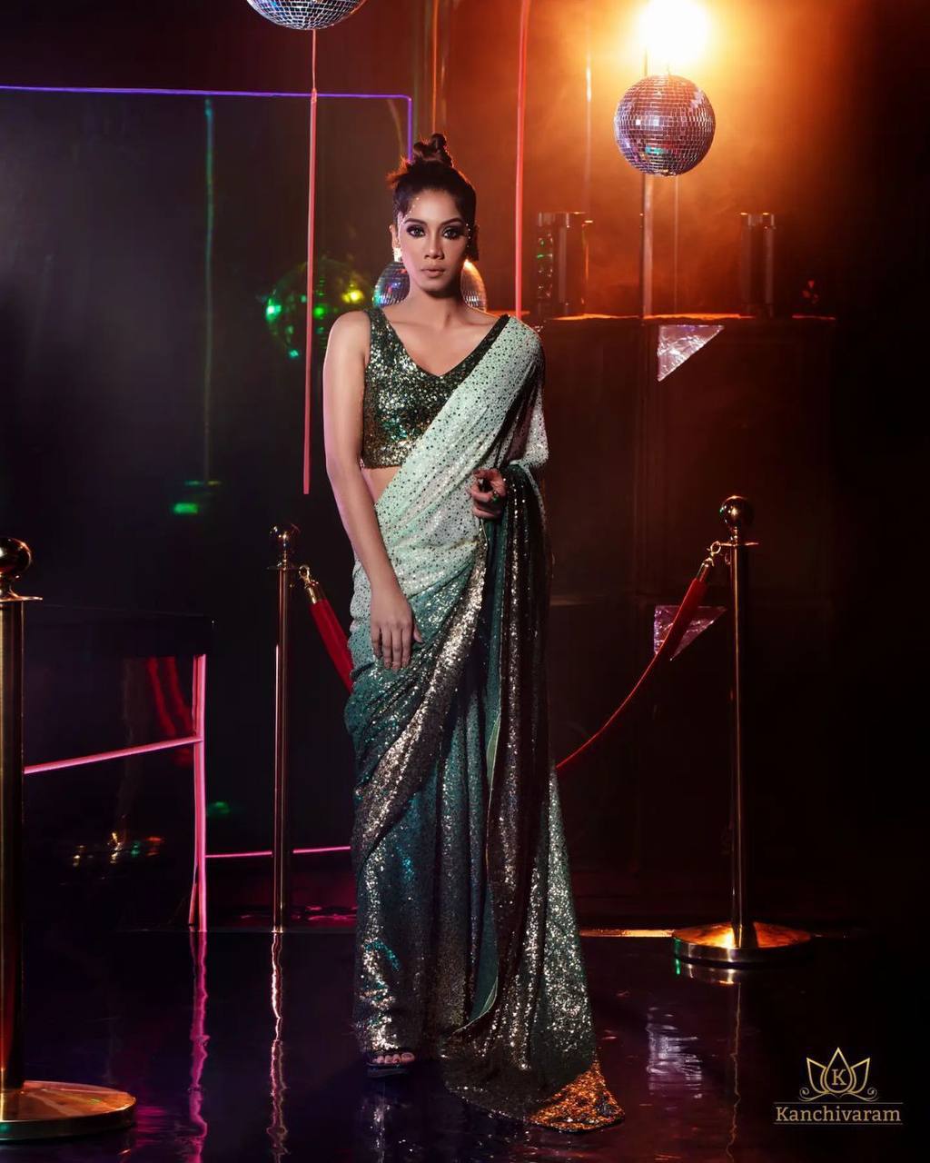 Ananya - heavy dual tone sequins saree with stitched blouse