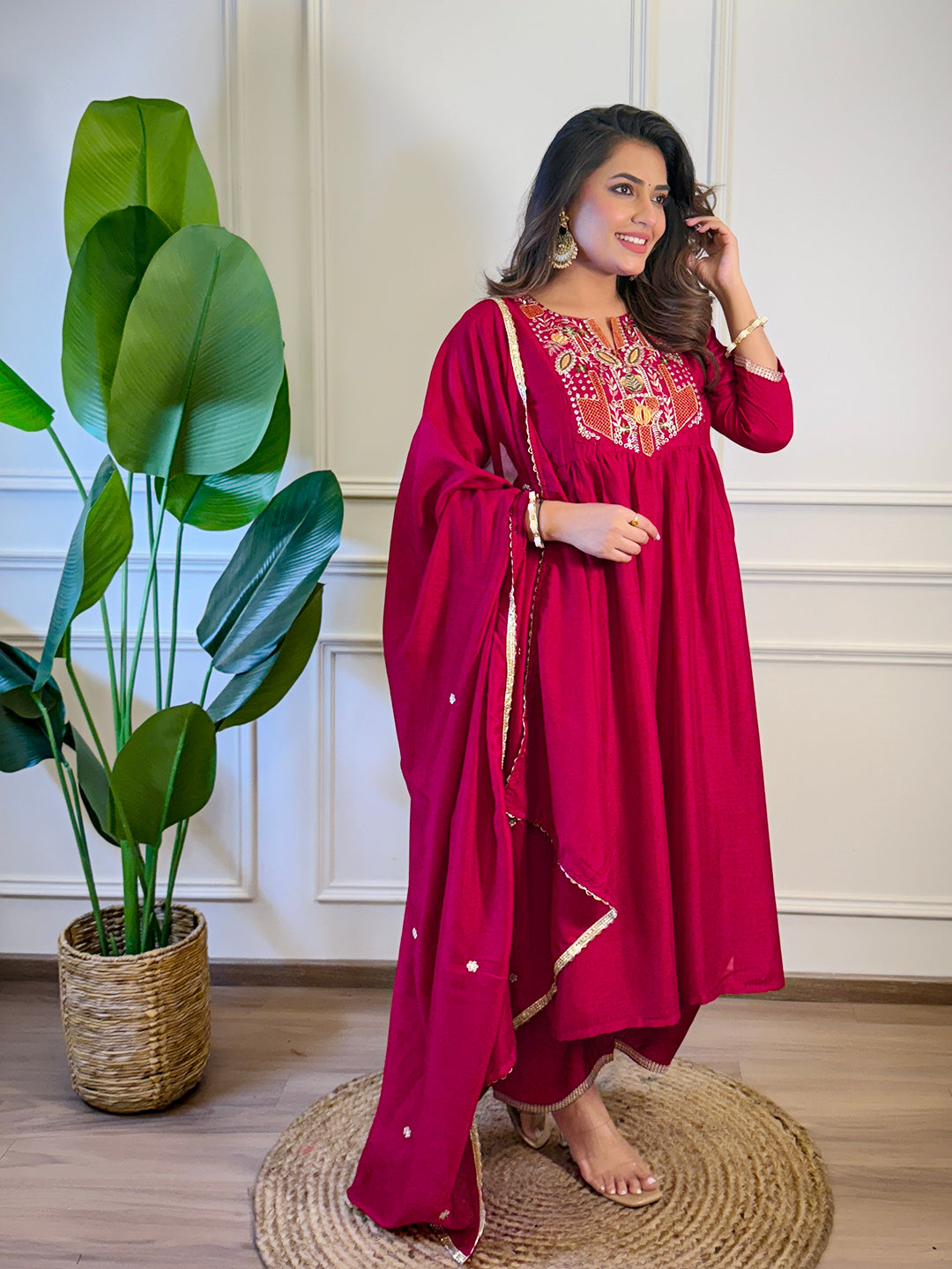Meher by Kiara - Beautiful Pink Silk Kurti Readymade Set