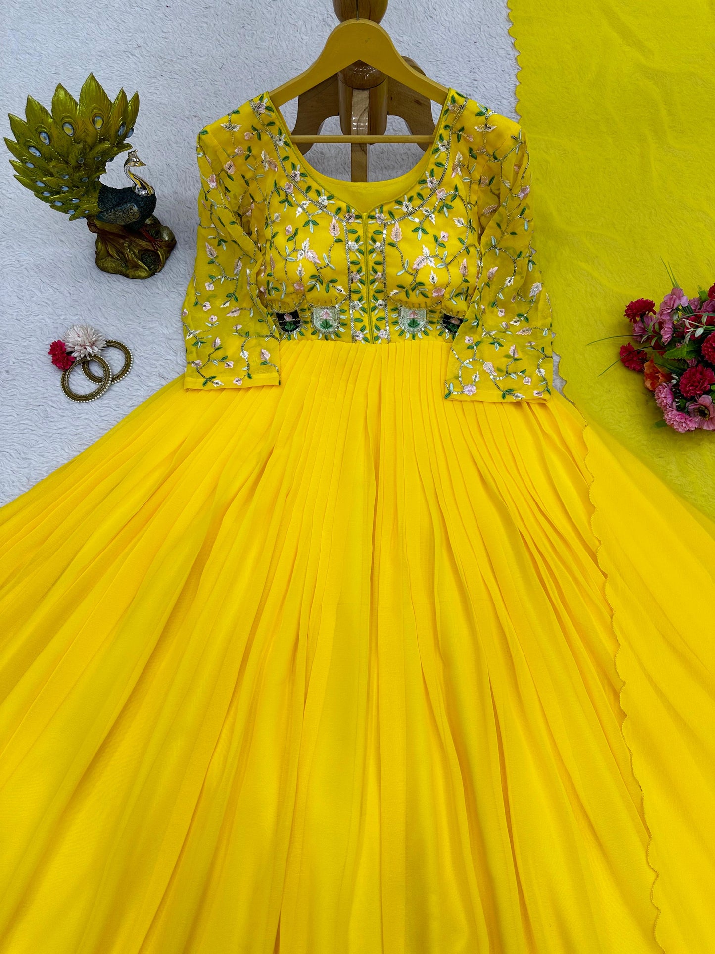 Yellow Georgette Gown fully stitched
