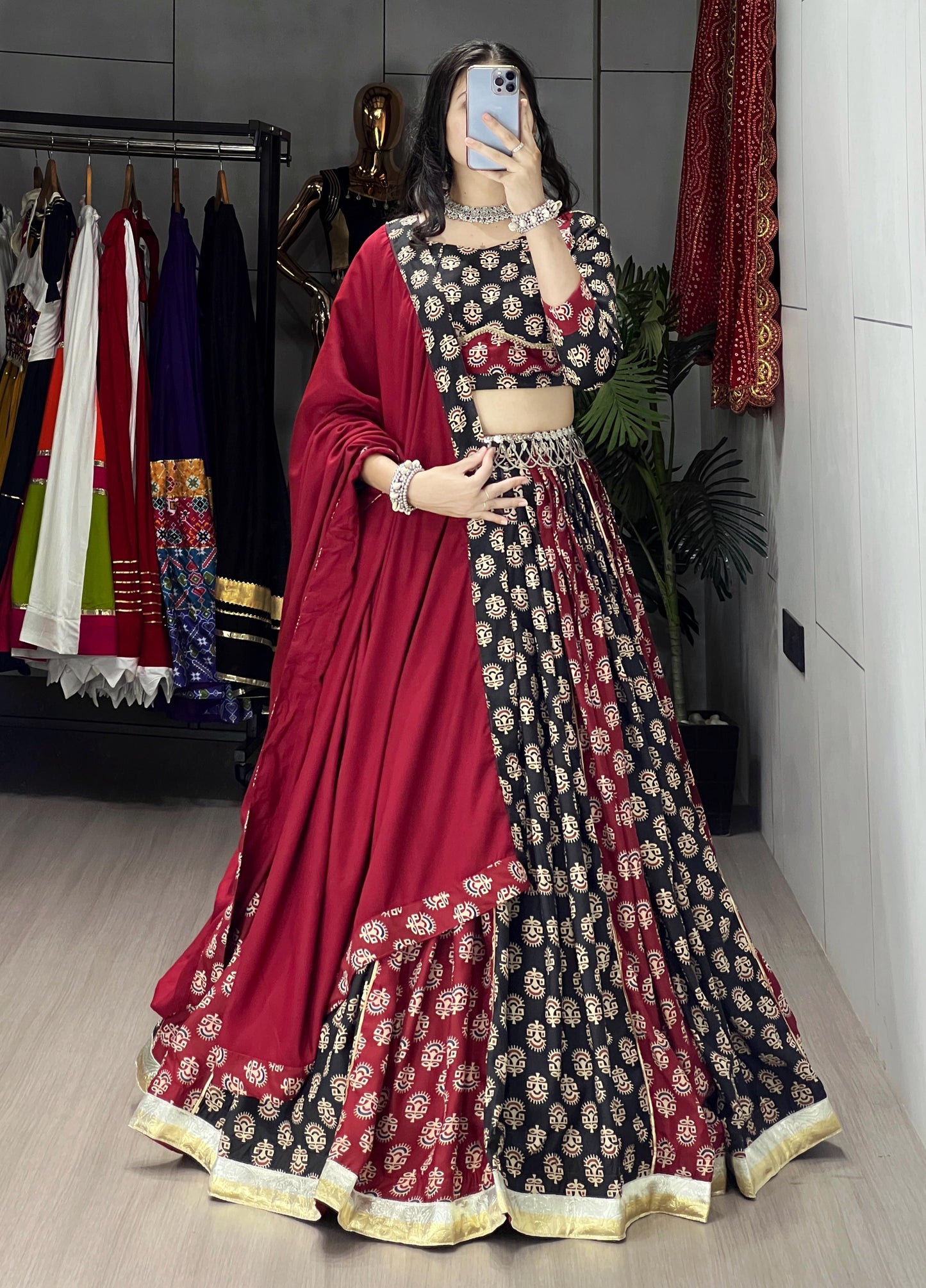 Navratri Special Pure Cotton Ajarakh Print Chaniya Choli Fully Stitched