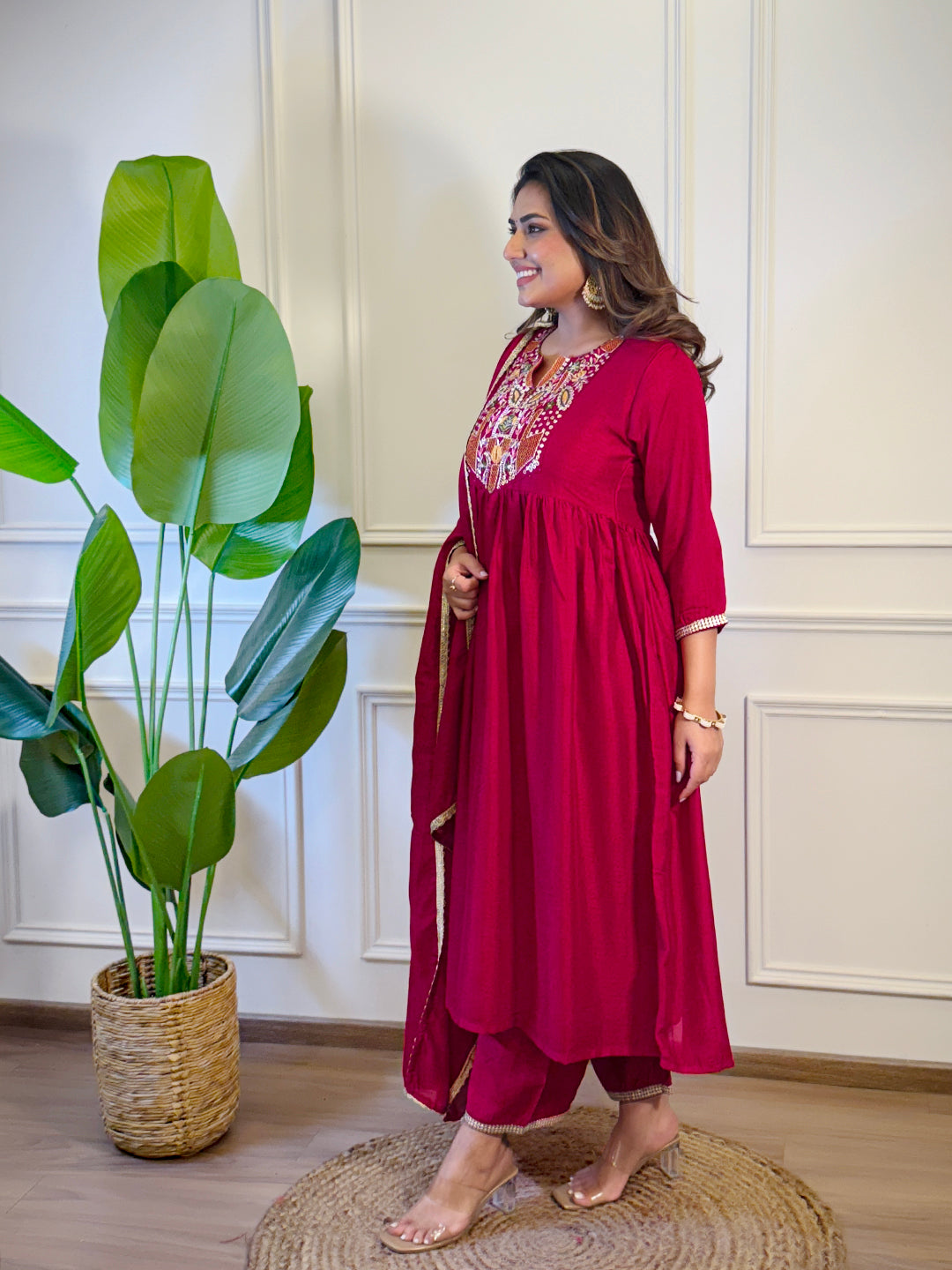 Meher by Kiara - Beautiful Pink Silk Kurti Readymade Set