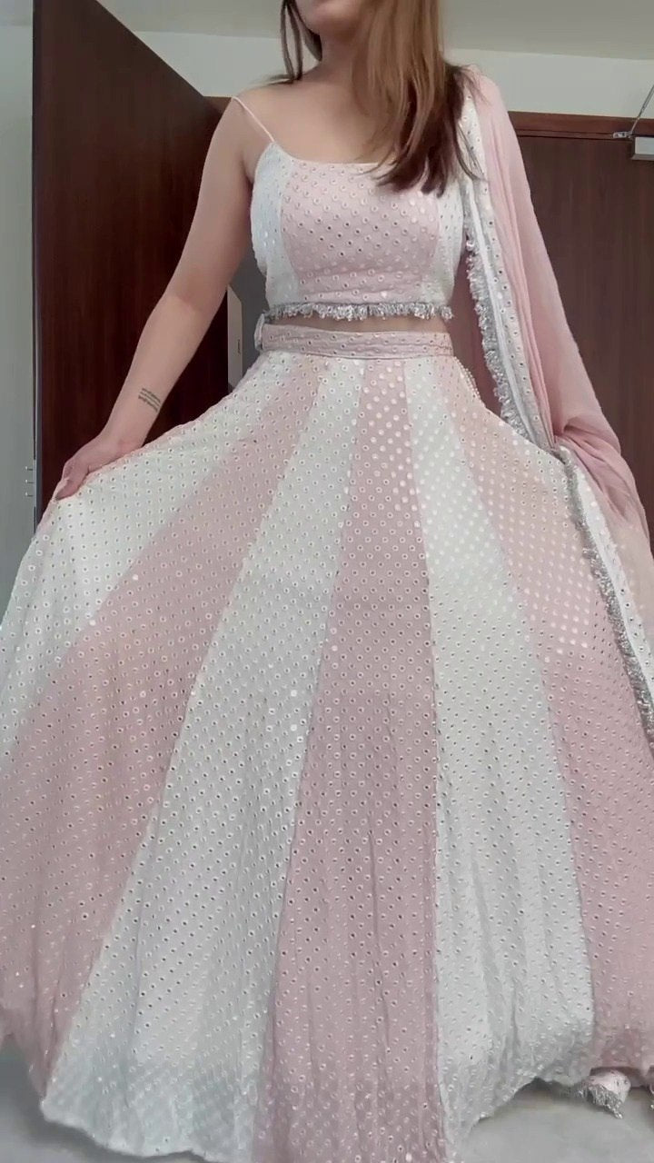 Cream & Pale Pink Beautiful Casual Lehenga Choli Fully Stitched
