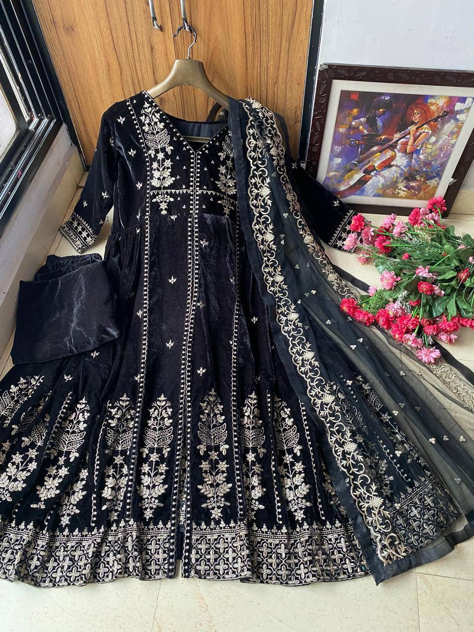 Black Velvet fabric fully stitched premium anarkali style gown