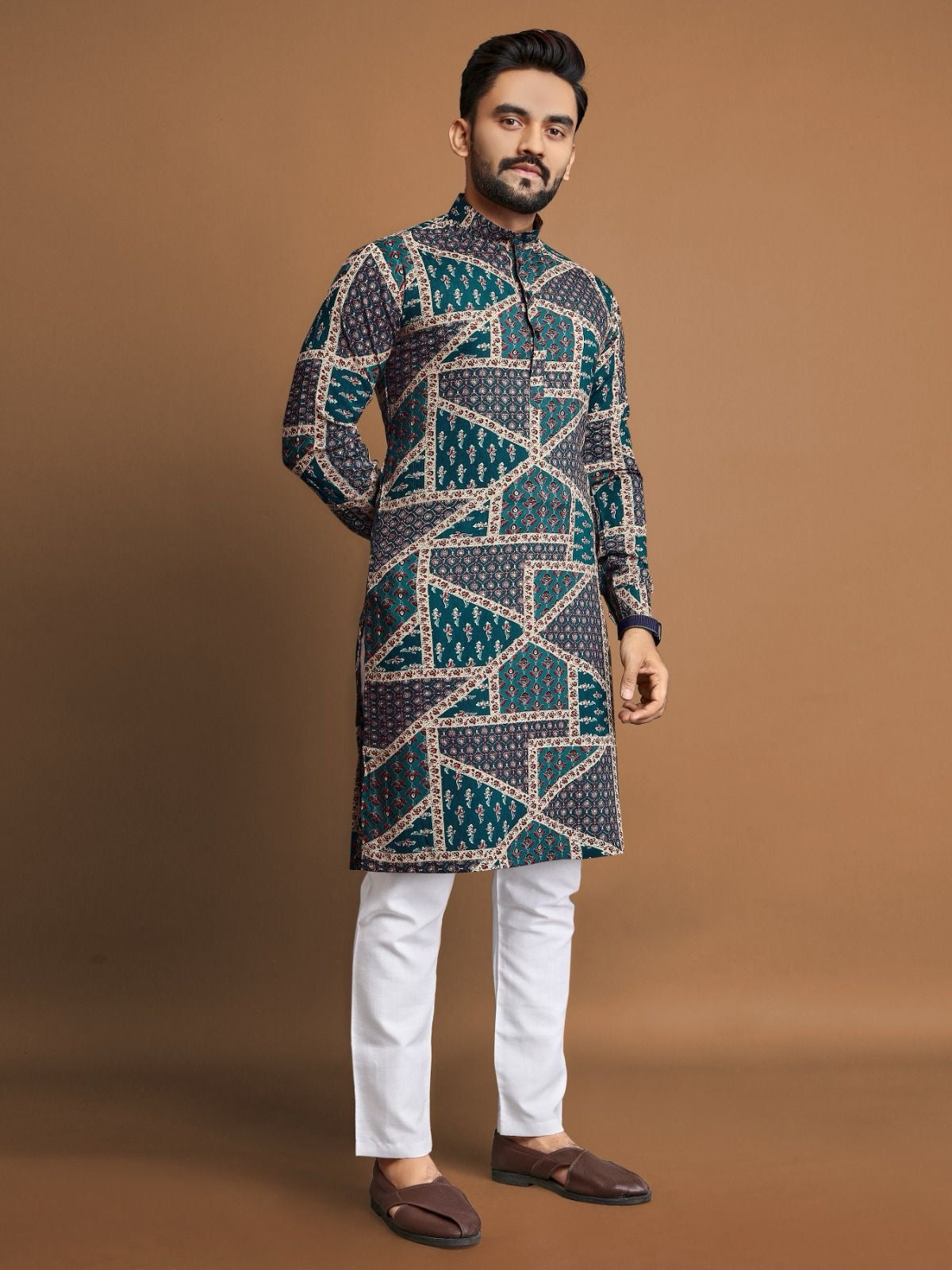 Men's Soft Cotton Foil Print Kurta with Cotton Pajama for every occasion