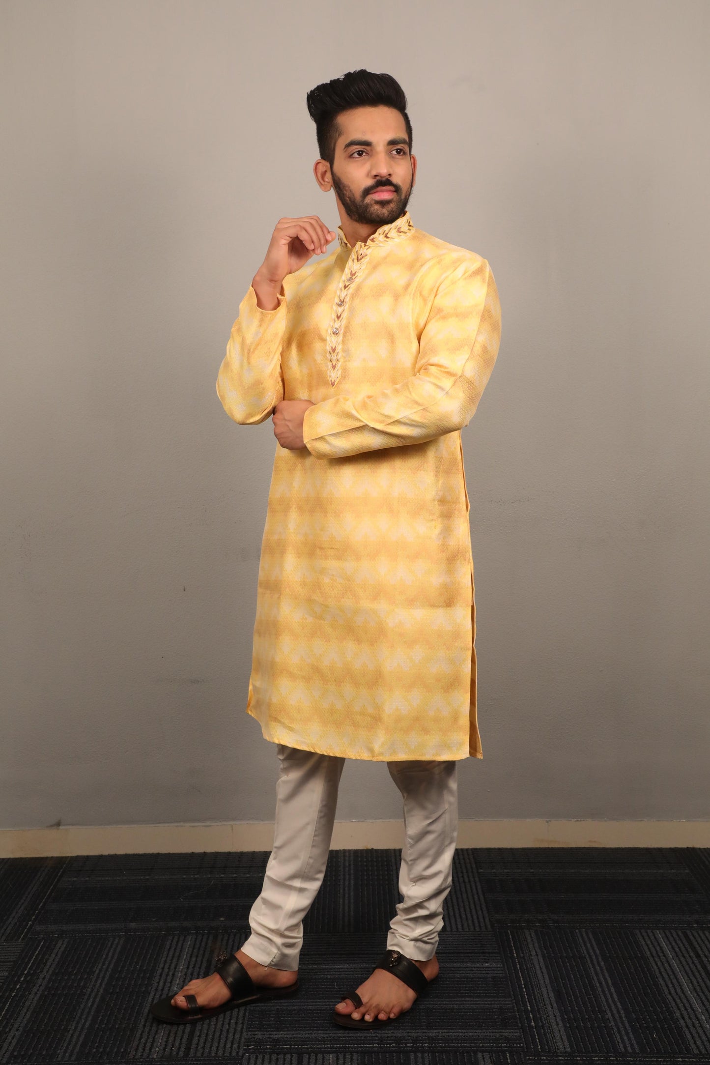 Men's Soft Jacquard Silk Self Weaving Pattern Kurta with Pajama