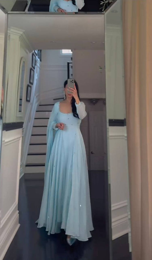 Pastel Blue Georgette Anarakali readymade suit