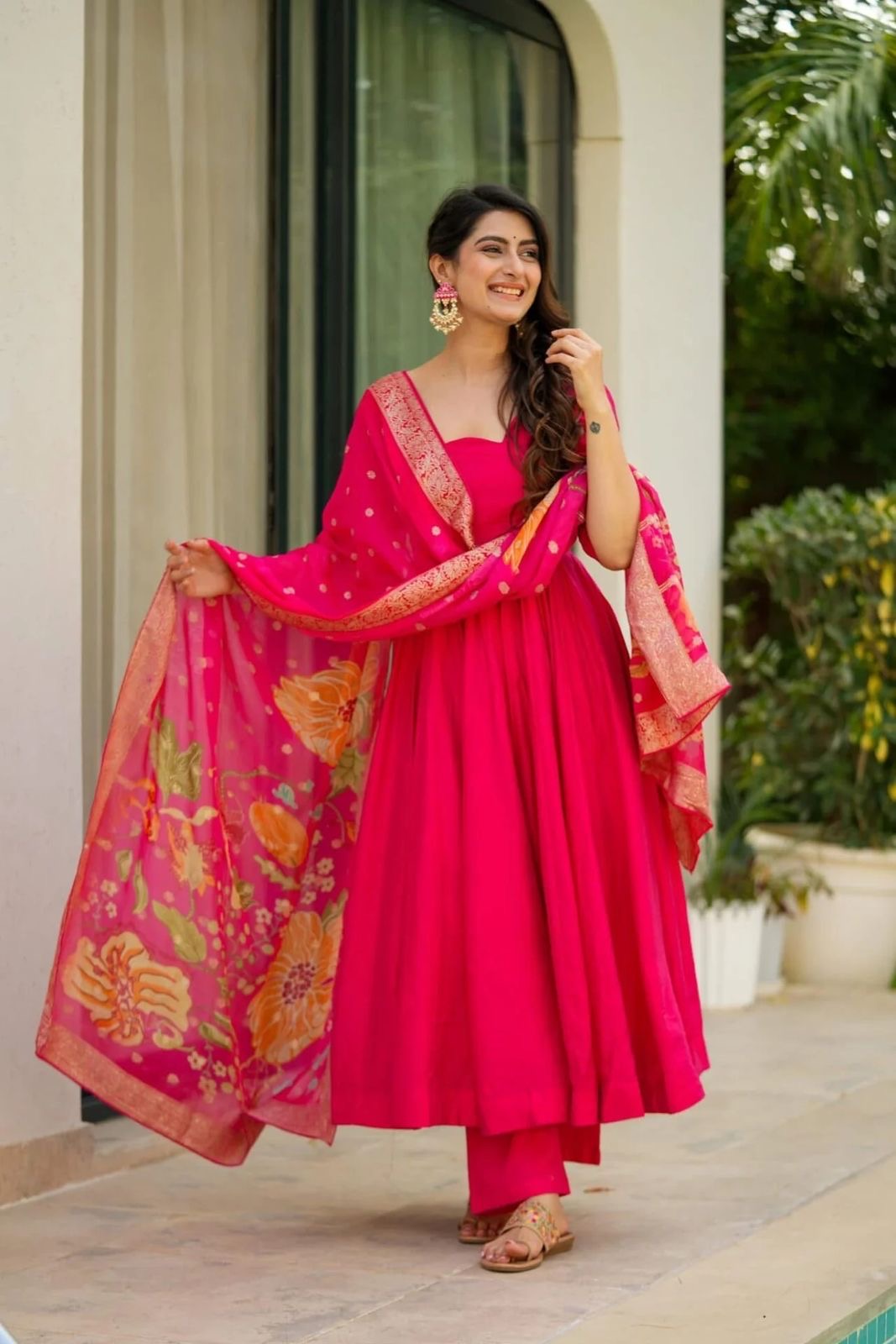 Rani Pink Good flaired Anarkali readymade Gown