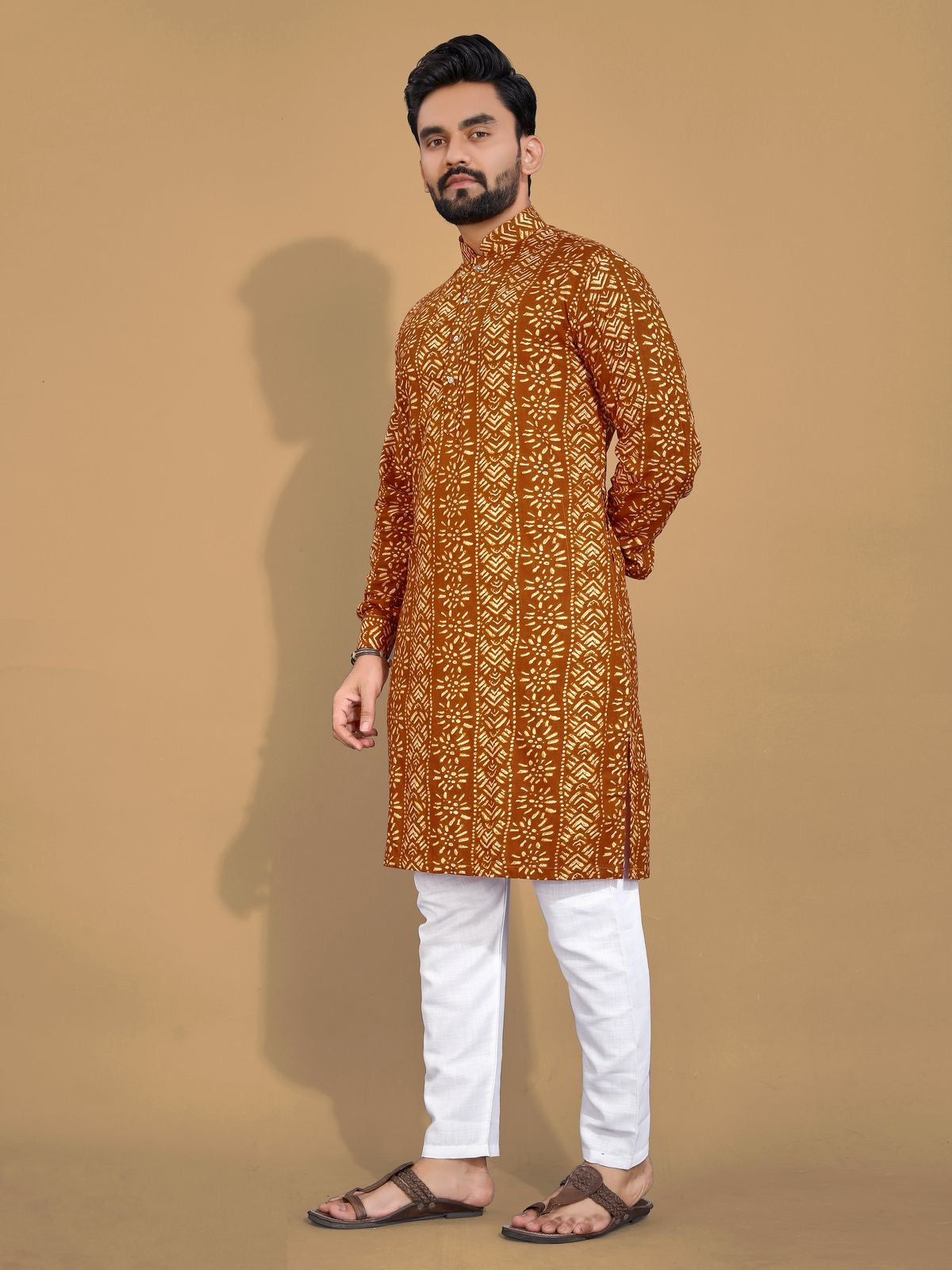 Soft & Comfy Cotton With Foil Print Men's Kurta with Cotton Pajama