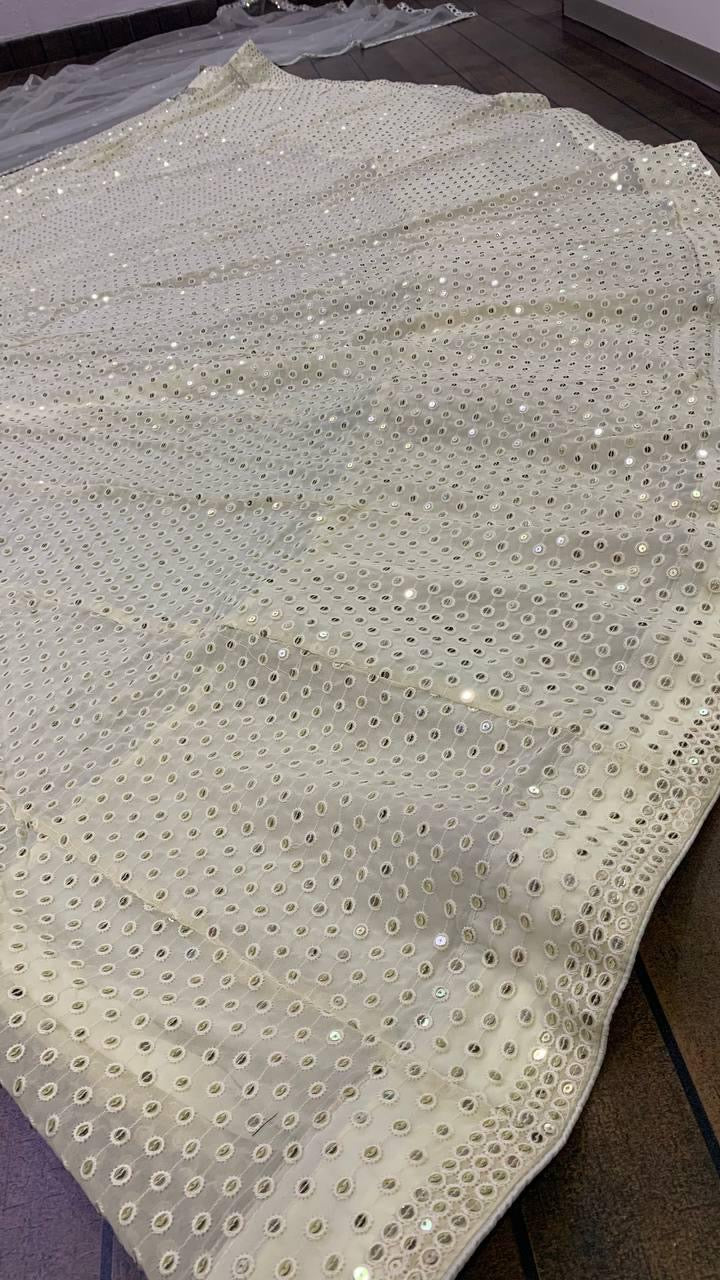 Classy Off white Soft Georgette Lehenga with Sequins work Fully Stitched