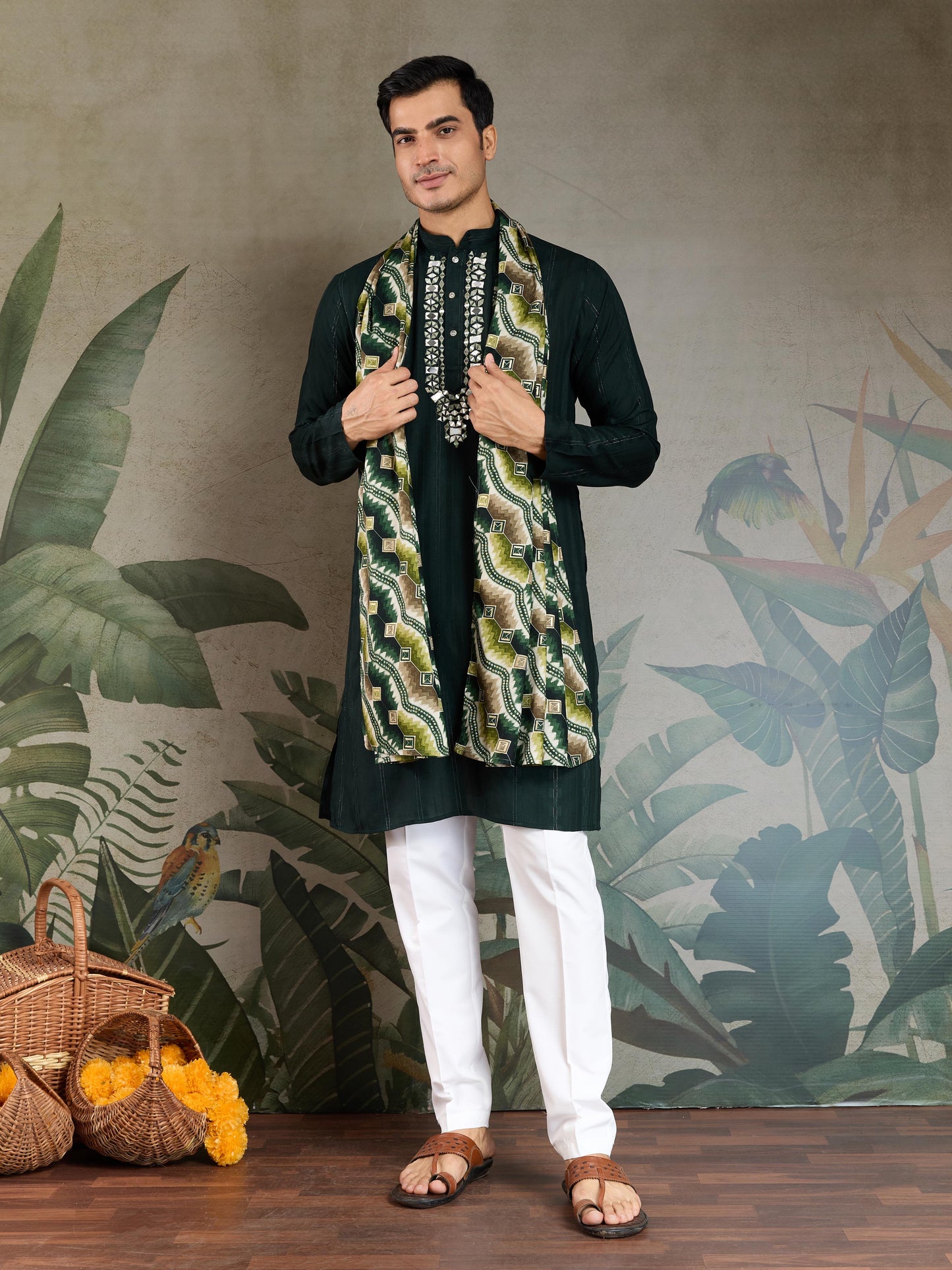 Ramjat - Premium Mens Silk kurta with Pajama and Printed Dupatta