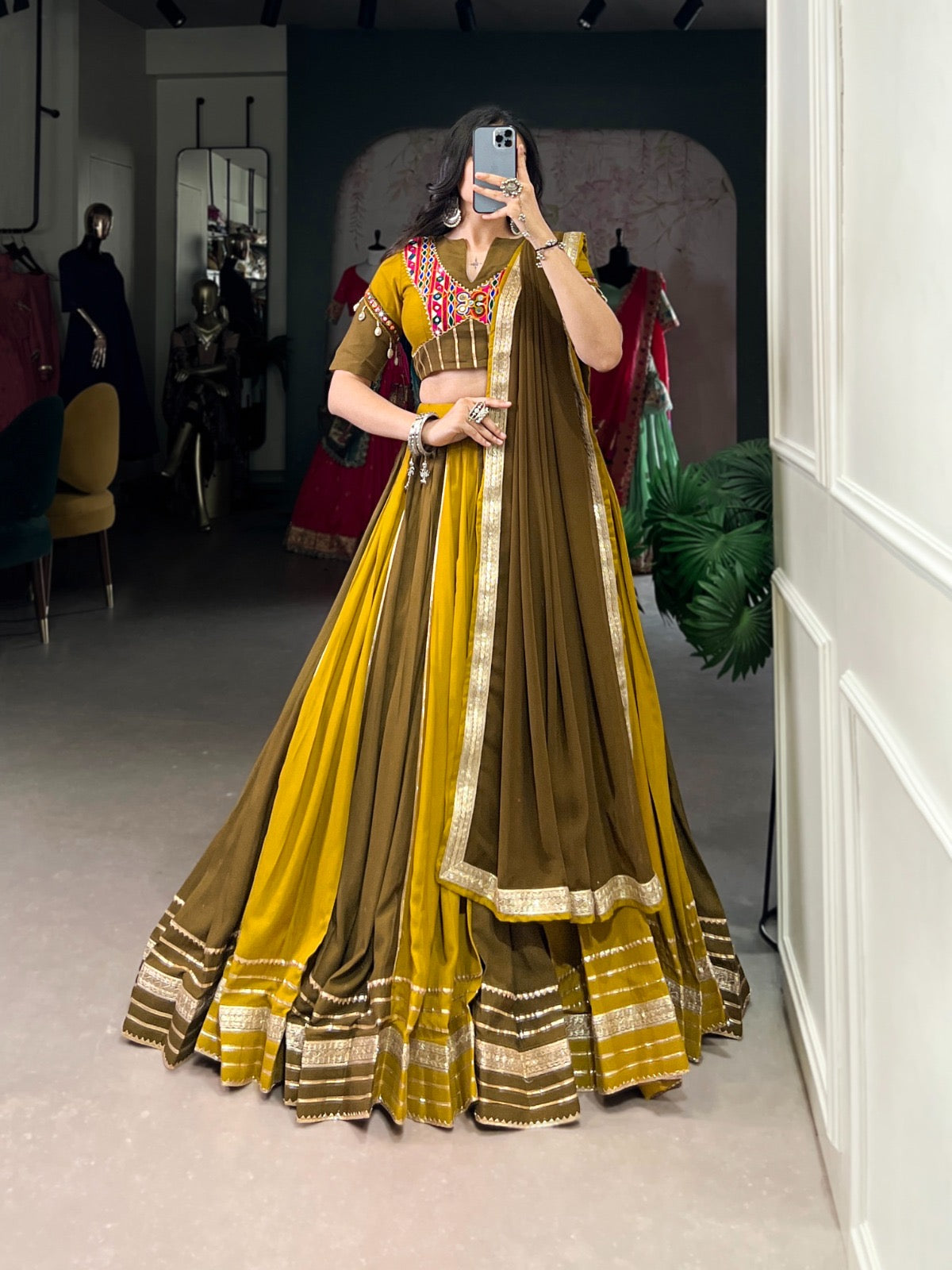 Unique Contrast Navratri Special Dual Colour Cotton Chaniya Choli