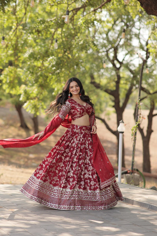 Premium Maroon Embroidered work fully Stitched Lehenga