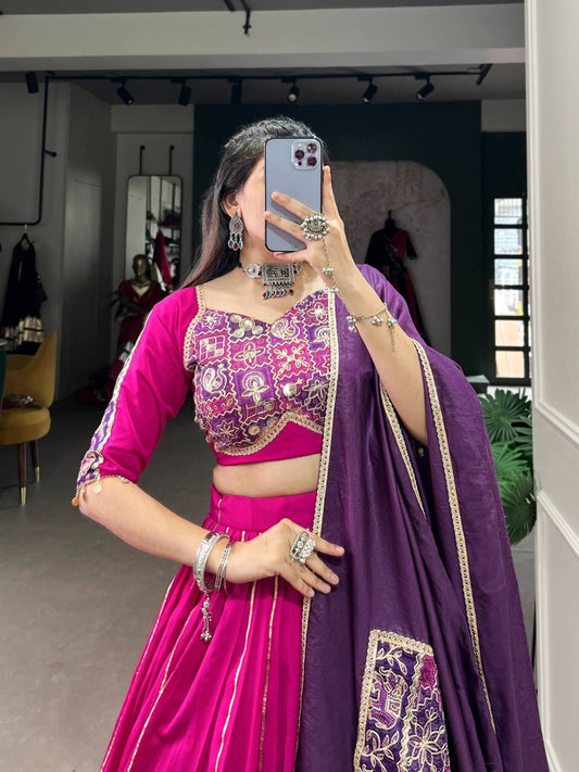 Rani Pink Traditional Lehenga Choli with Modern Twist for Navratri Season Fully Stitched