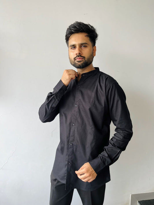 Mandarin Collar Men's Pure Cotton Plain Shirts for Formal Occasions