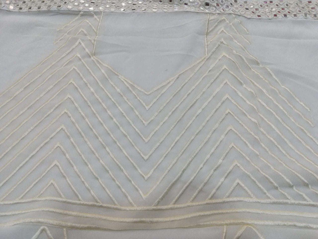 Pastel Off White Paper Mirror Work Fully Stitched Lehenga Choli