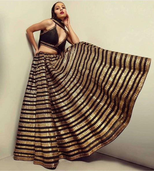 Black and Gold stripe fully stitched lehenga