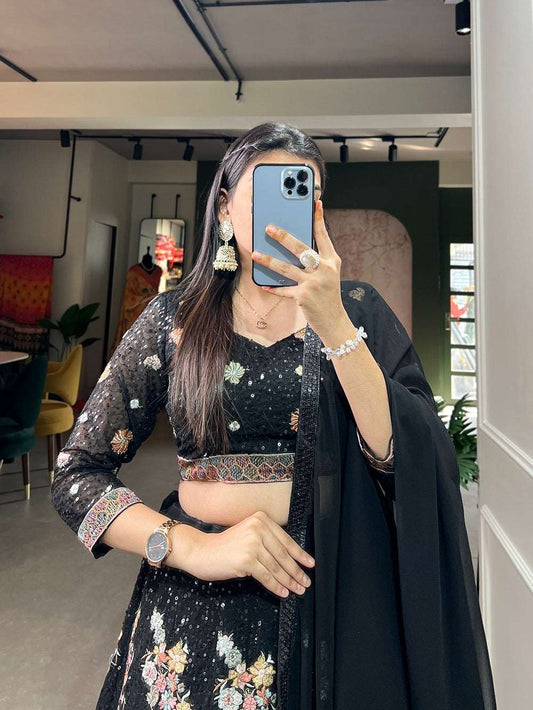 Black Georgette sequins and embroidered lehenga