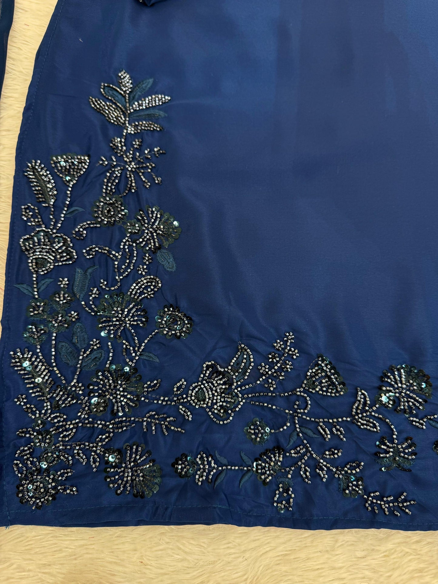 Navy Blue Soft Natural Crepe fabric with Hand Pearl Work Salwar Suit Fully Stitched