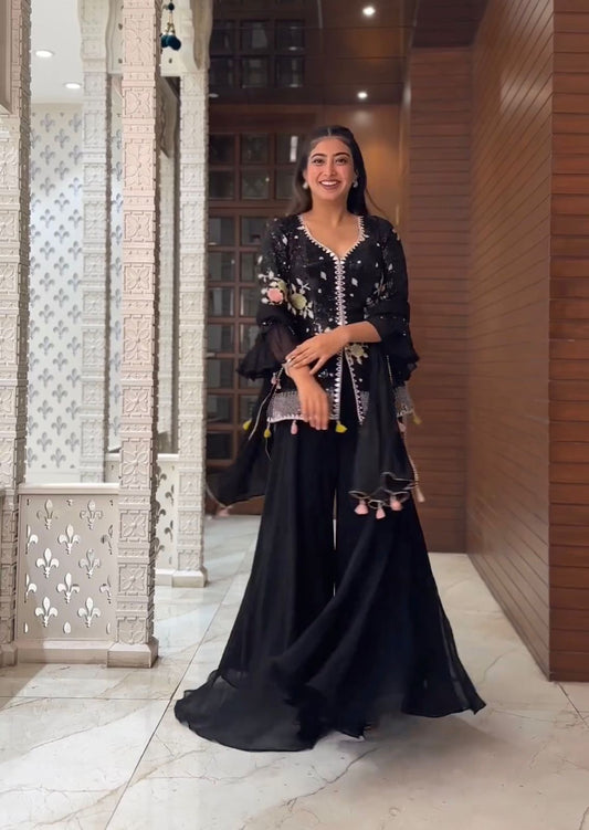 Black Designer Georgette Sharara Suit fully stitched