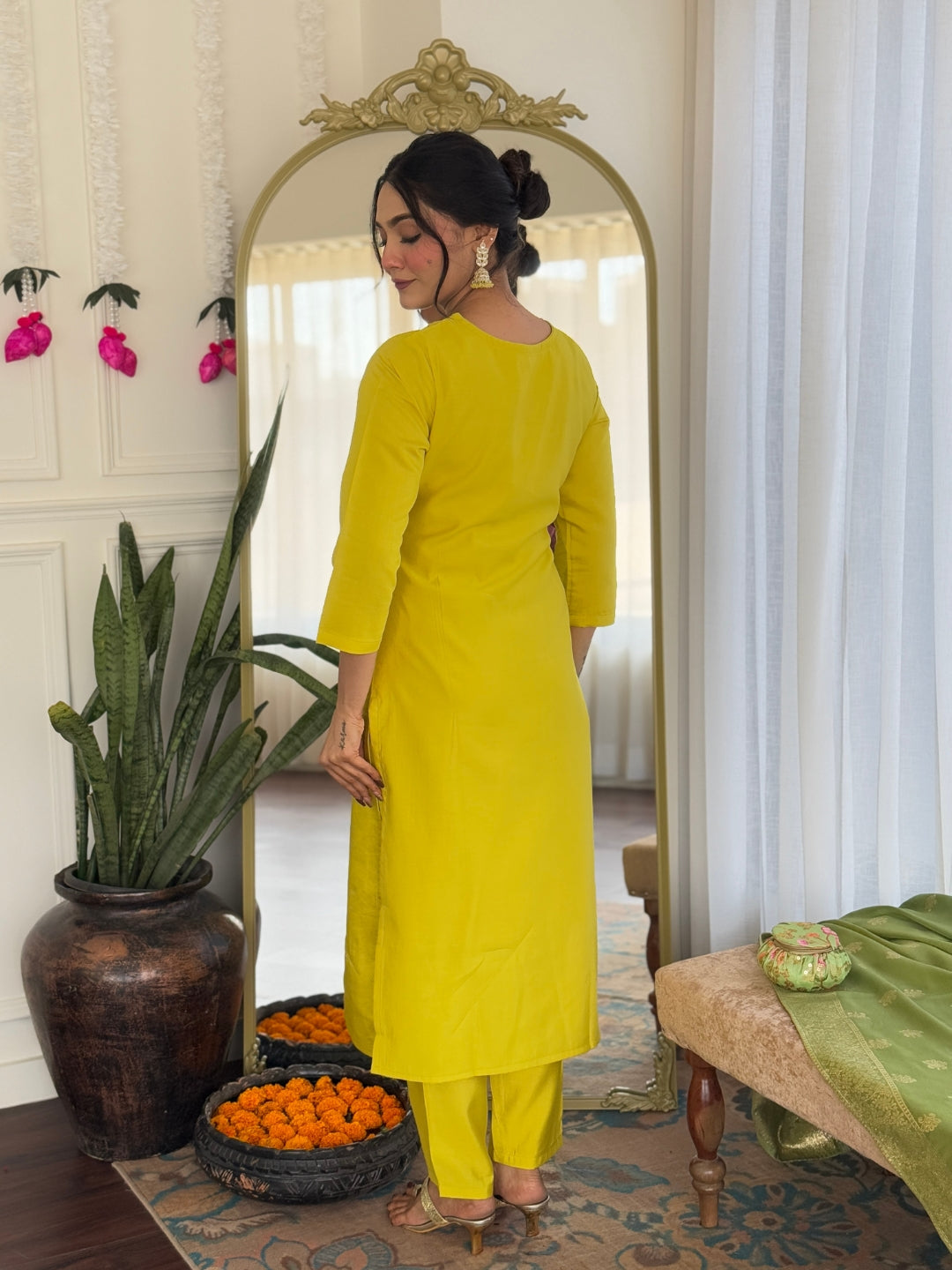 Lime Yellow by Kiara - Beautiful Silk Kurti Readymade Set
