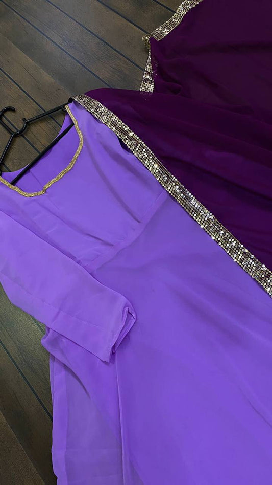 Purple Gown with wine dupatta