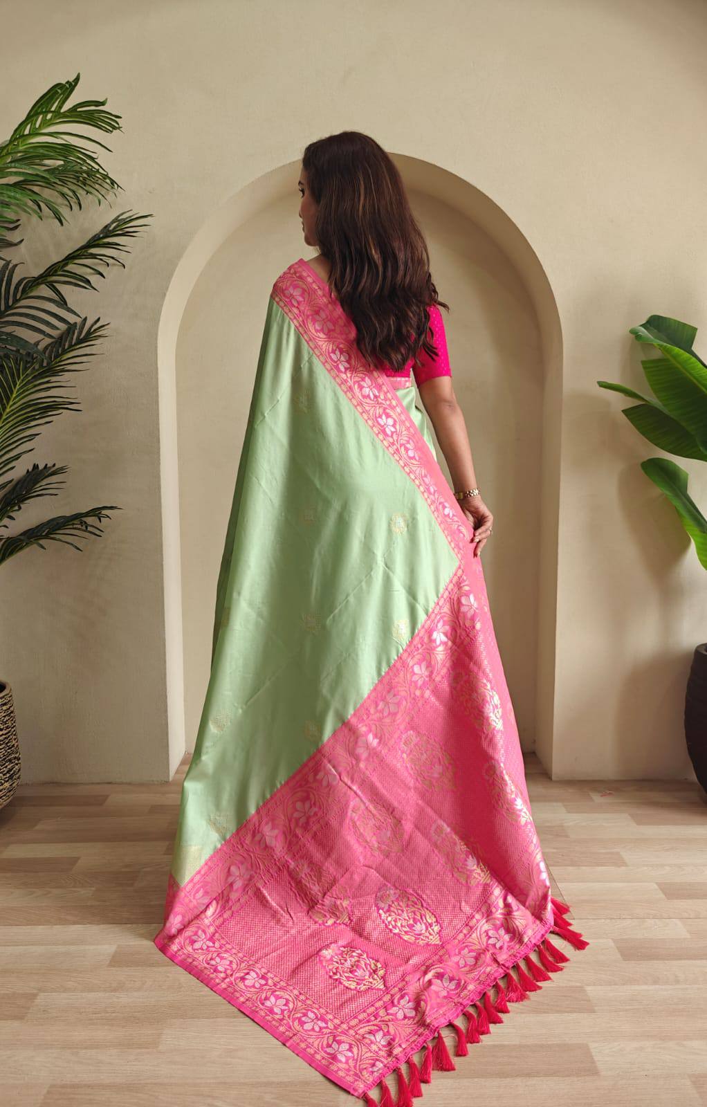 Priyanshi - Beautiful Dual Tone Soft Silk Saree with Zari Weaves with Stitched Blouse