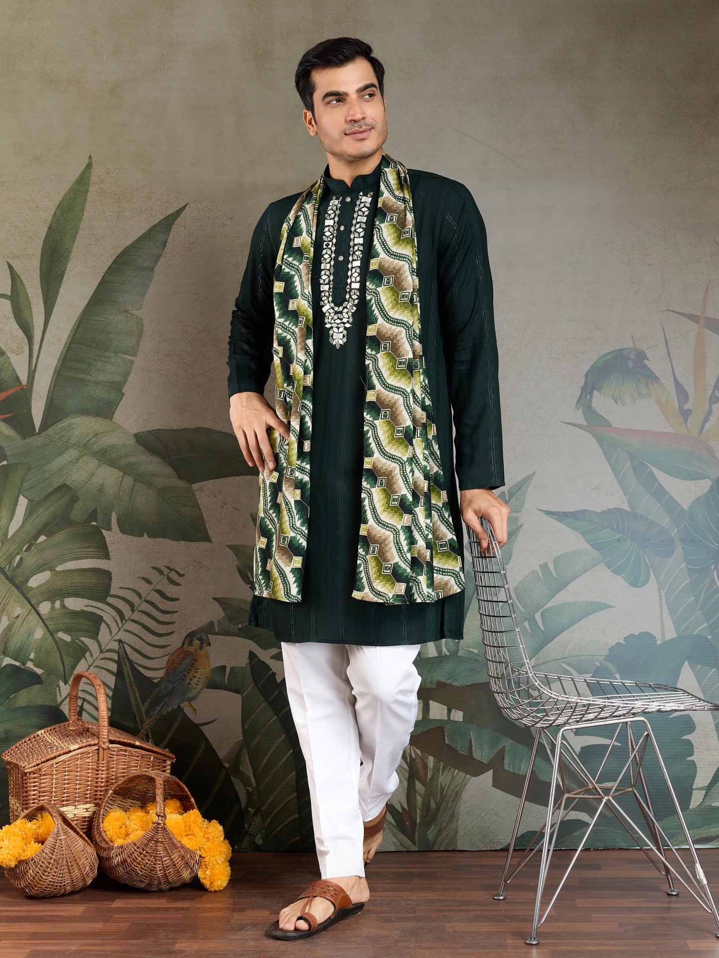 Ramjat - Premium Mens Silk kurta with Pajama and Printed Dupatta