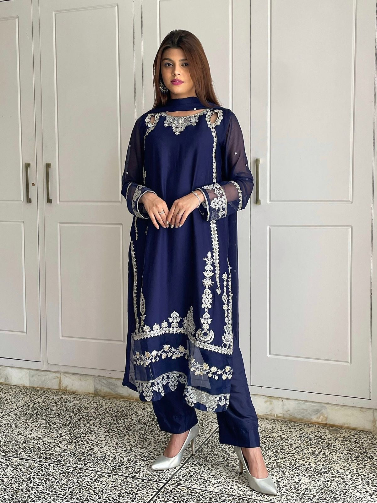 Lipsa - Beautiful Soft Georgette Navy Blue Readymade Suit