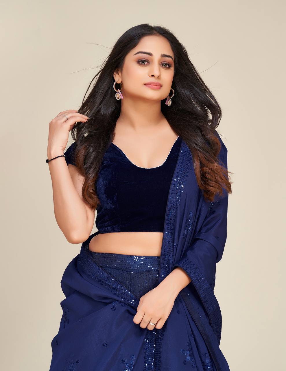 Navy blue sparkling fully stitched lehenga