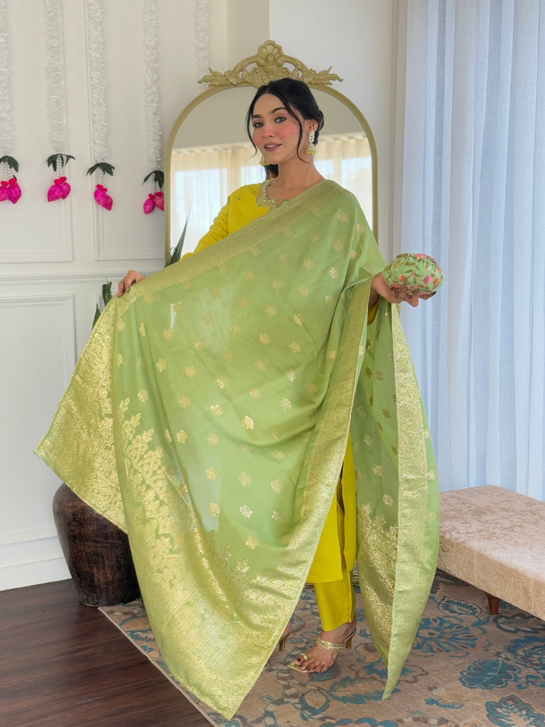 Lime Yellow by Kiara - Beautiful Silk Kurti Readymade Set