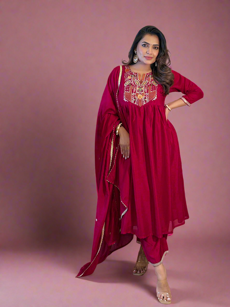 Meher by Kiara - Beautiful Pink Silk Kurti Readymade Set