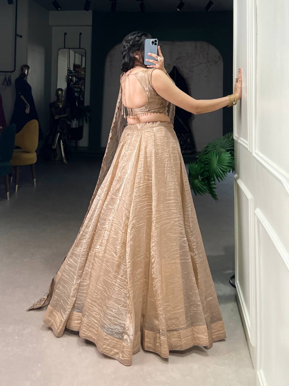 Copper Gold Shimmering Elegant Lehenga Fullt Stitched