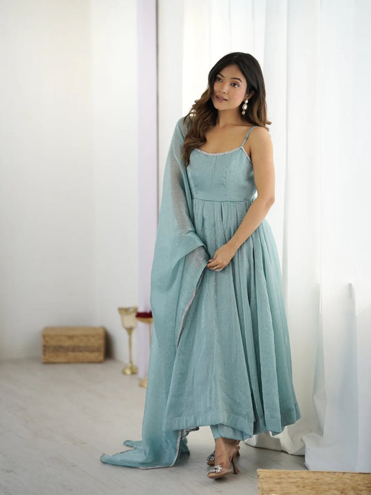 Shanaya Premium Silk Pastel Blue Anarkali Suit with Huge Flair Fully Stitched