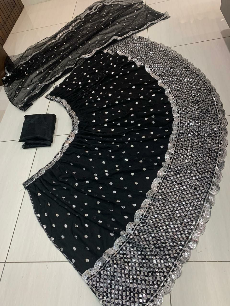 Black lehenga with sequins and beautiful embroidery work fully stitched