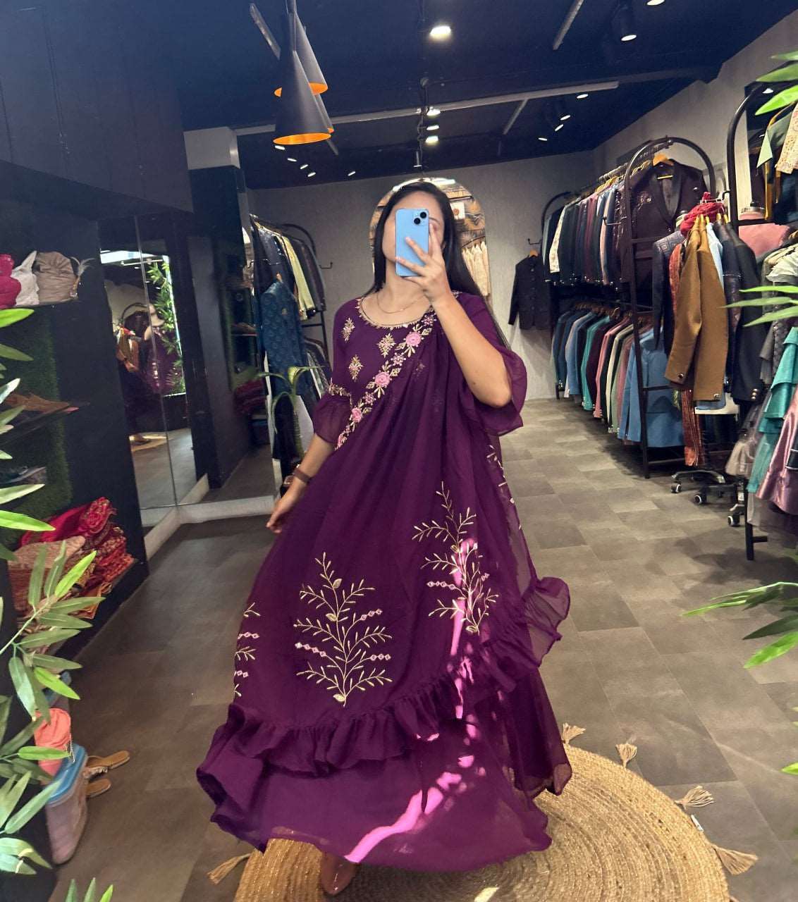 Beautiful wine colour gown with shrug fully stitched L Beautiful wine colour gown with shrug fully stitched L
