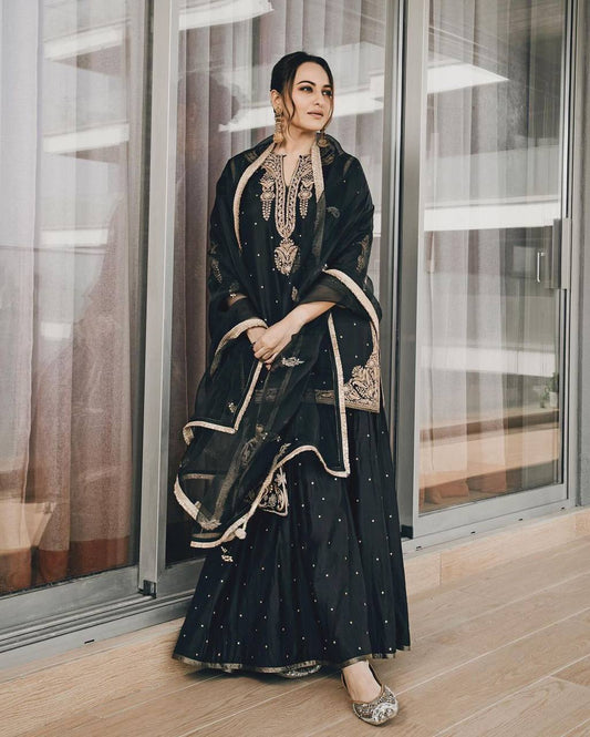 Black bollywood style sharara set fully stitched sizes