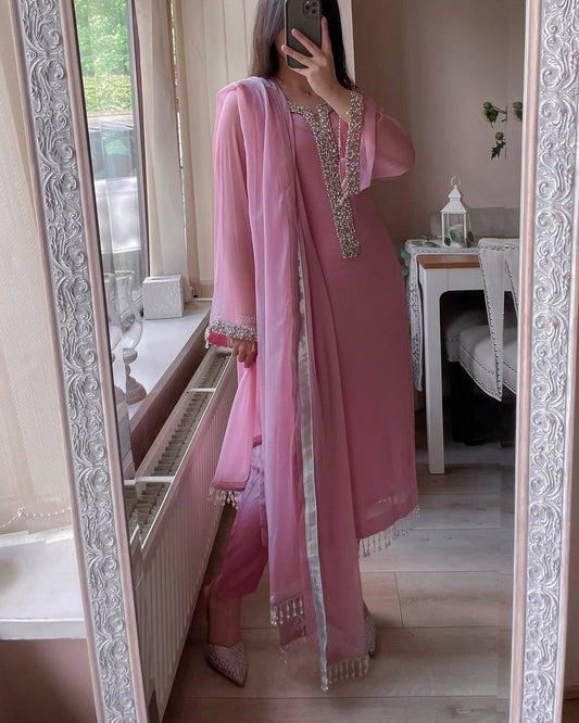 Pastel Pink Premium Georgette Readymade Suit