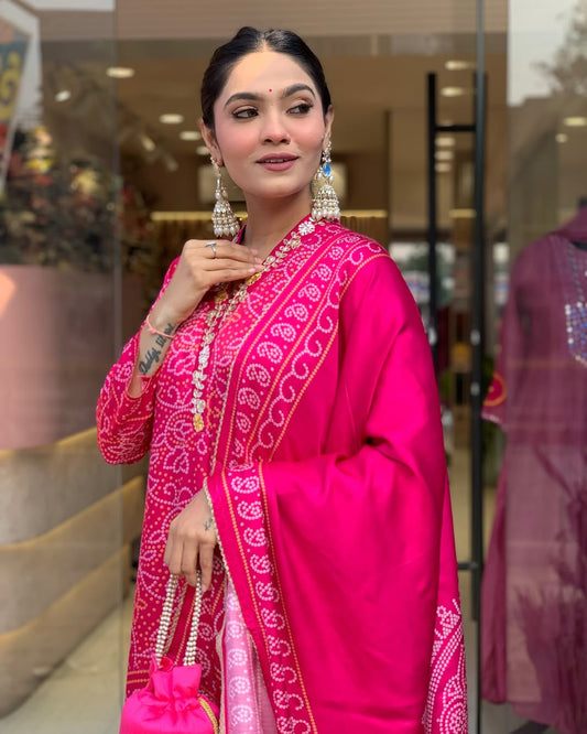 Boho by Kiara - Beautiful Bandhani Print Silk Kurta Set