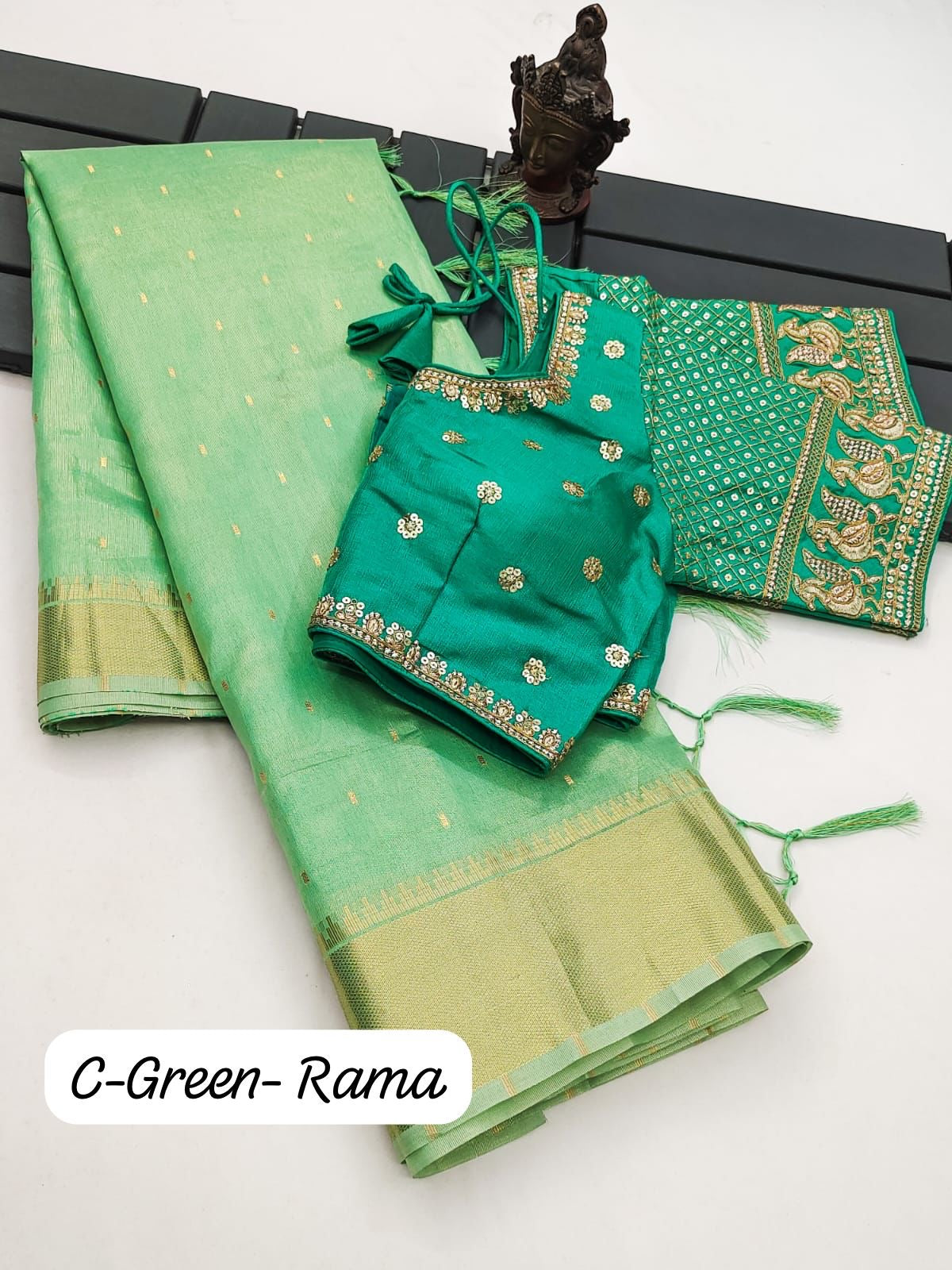 A Soft Tissue Silk saree with Readymade work Blouse