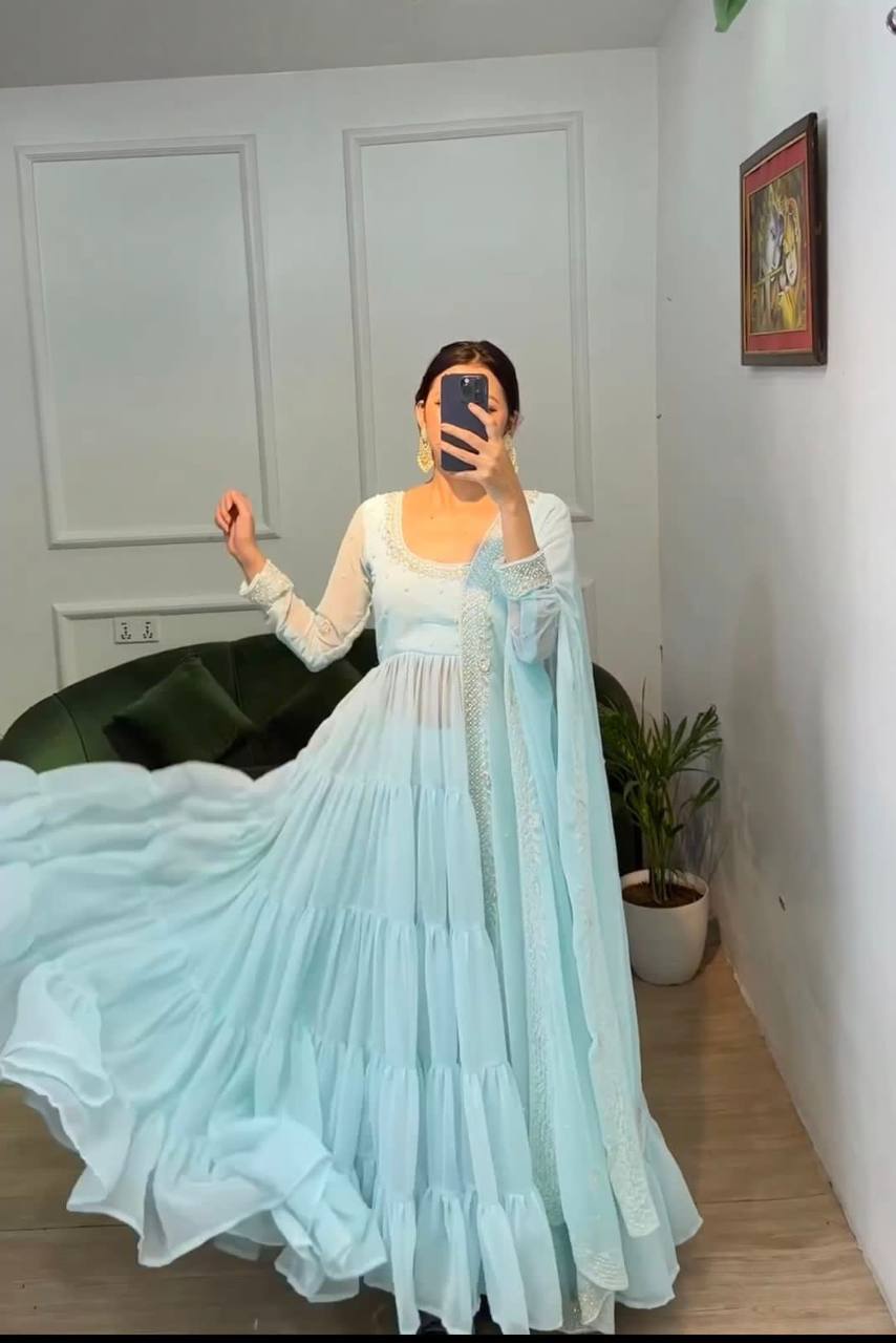 Ruffle fully stitched gown