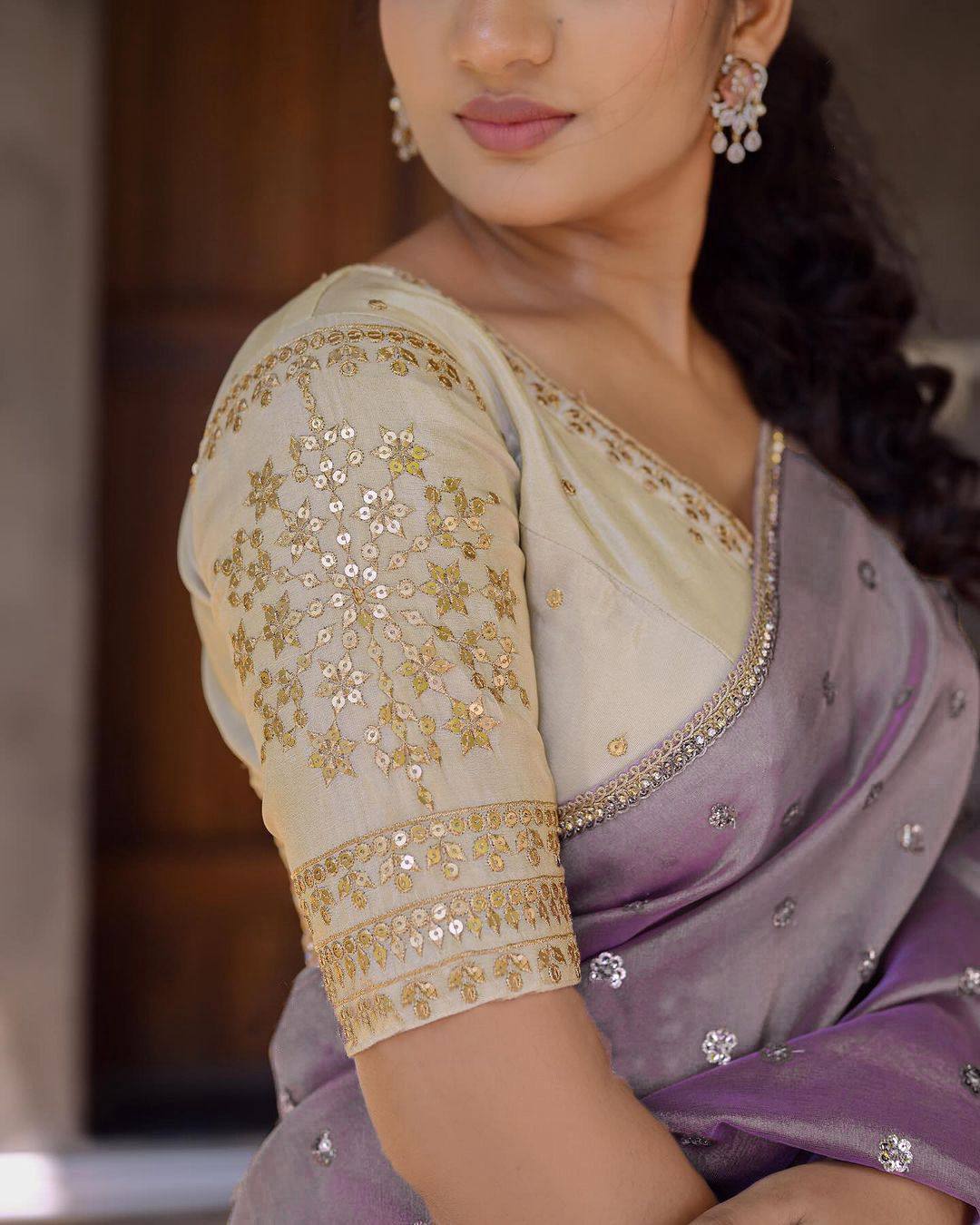 Pastel Purple Twil Net Saree with Sequins and Embroidered Blouse