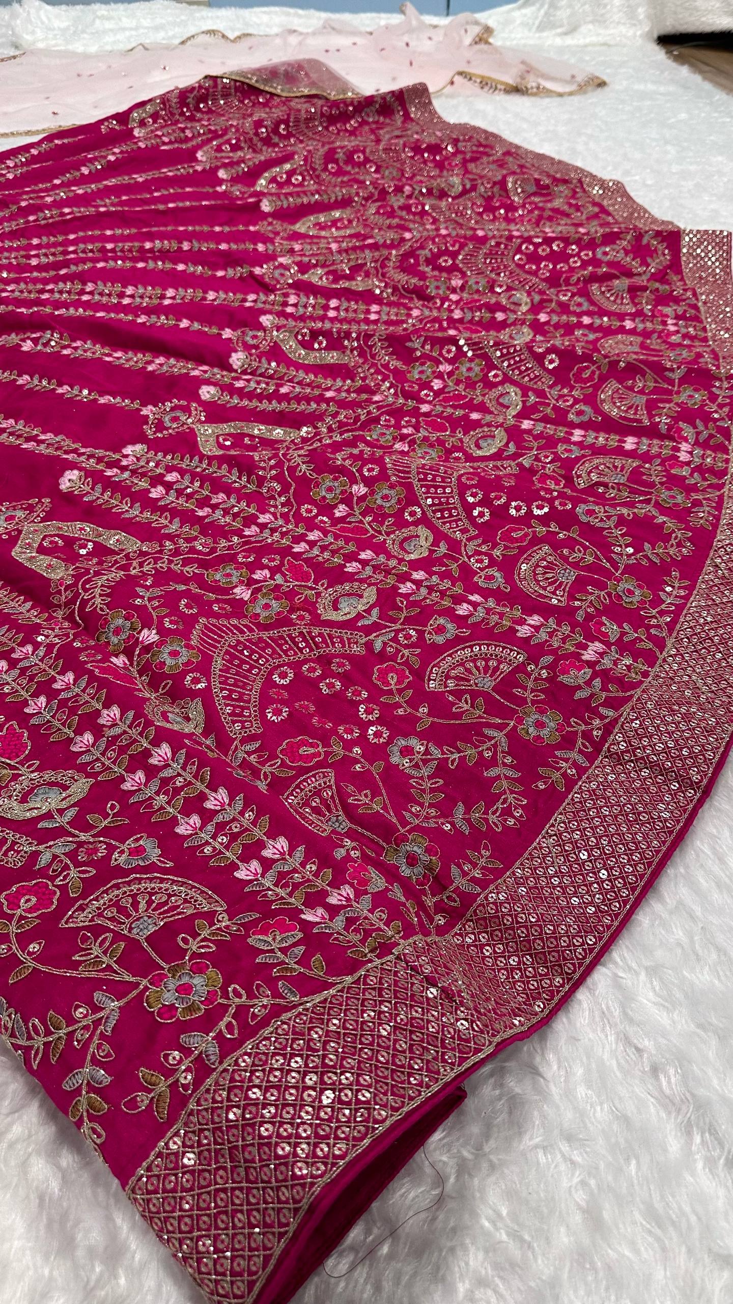 Abha - Premium Rani Pink Beautiful Lehenga