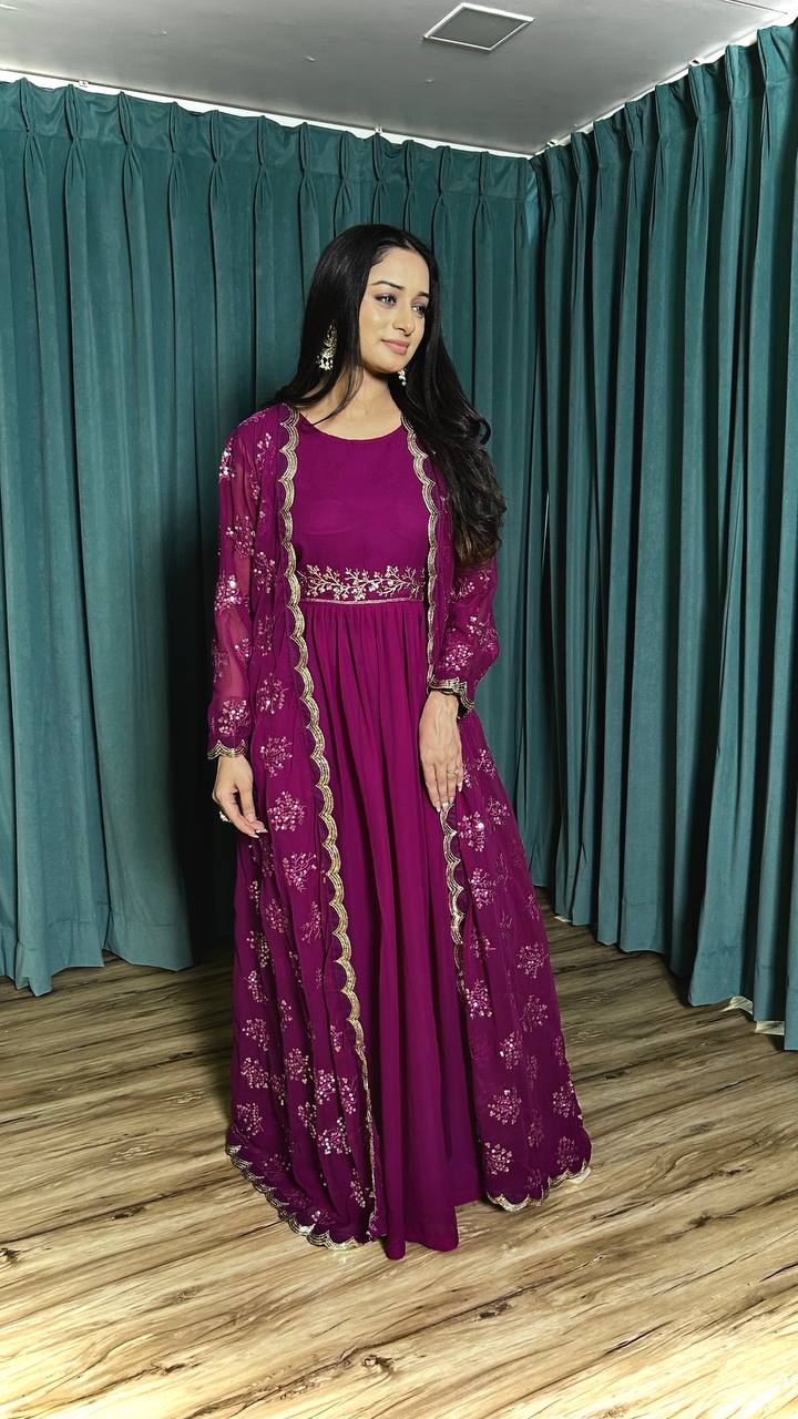 Georgette gown with Koti indo western style M Georgette gown with Koti indo western style M