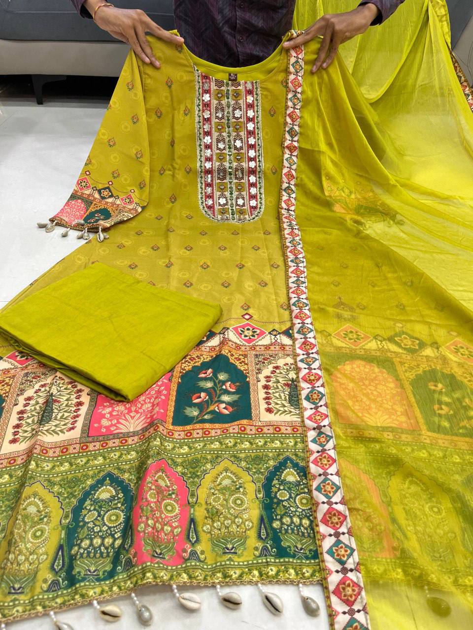 Saanvi - Beautiful Pure Chinon Readymade Suit with Bottom & Dupatta
